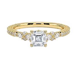 Anillo de moissanita creado con corte Ascher, joyería de compromiso de boda Halo de Plata de Ley 925, anillo de moissanita Micro pavé para mujer - Product Image 1