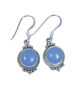 Pendientes clásicos para niñas, joyería de plata fina, Plata de Ley 925 sólida, calcedonia, piedra preciosa Natural hecha a mano, joyería de sello 925 - Product Image 1