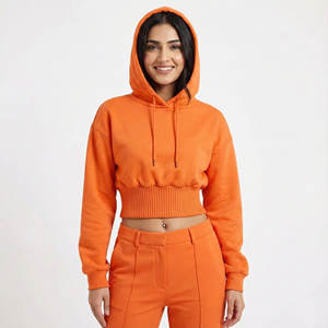 Sudaderas con Capucha de Felpa de Algodón para Mujer, Estilo Casual, Cintura Alta, Corte Recortado, Hombros Caídos, Mangas Completas, Venta al Por Mayor - Product Image 1