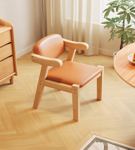 Modern Scandinavian Wooden <b>Armchair</b> with PU Leather Seat and Back Solid Design for Living Room Furniture - Product Image 3