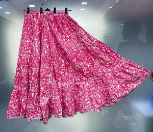 Jupe indienne en coton imprimé taille haute pour femmes, longueur moyenne, vêtements de plage évasés exclusifs, imprimés pour 4 filles, respirants - Product Image 1