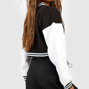 Veste de baseball pour femme de haute qualité 2024, style hip-hop, en laine, manches en cuir, col en tricot élastique, broderie, patch, lettre, varsity - Product Image 3