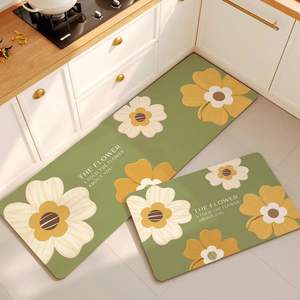 Ensemble de tapis de cuisine personnalisés à motifs floraux, antidérapants, absorbants, dessus en polyester, base en caoutchouc imperméable, rembourrés, tissés, décor personnalisé - Product Image 2