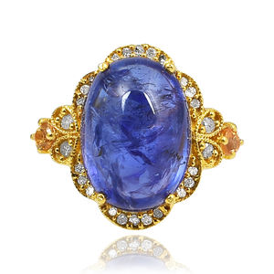 แหวนอัญมณีหลากสีหลายสีสีควอตซ์สีฟ้าชุบทอง925ดูหรูหรา - Product Image 5