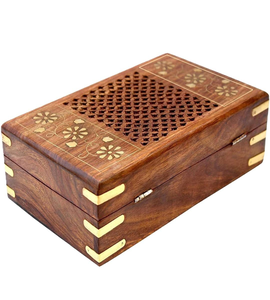 Saniya Handicraft Handcrafted <b>Wooden</b> Gift <b>Box</b> Brass Inlay Jaali Work Traditional Decorative Custom Capacity Storage for <b>Jewelry</b> - Product Image 6