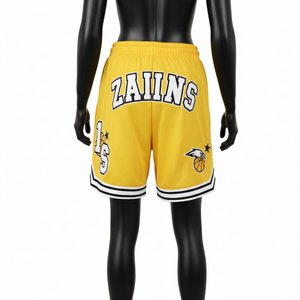 Shorts de basket-ball pour femmes de haute qualité, 160 GSM, maille polyester durable, jaune, impression personnalisée du logo, shorts pour femmes - Product Image 2