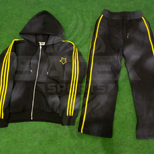 Custom Embroidery Casual Heavyweight Jogger Tracksuits Acid Wash Sun Faded Flared <b>Sweat</b> Suit Zip up Hoodie Sweatpants Set Unisex - Product Image 1