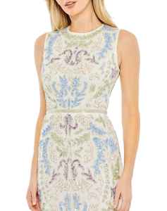 Robe modeste à col rond, longueur mi-cuisse, ornée de perles, broderie, devant droit, longueur genou, taille naturelle, style simple, intégrée - Product Image 5