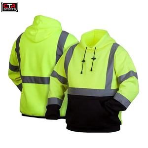 Wholesale Custom Hi Vis Zip <b>Hoodie</b> Jacket for <b>Men</b> Breathable & Waterproof Workwear with High Visibility Reflective Safety Logo - Product Image 2