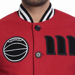 Letterman/varsity แจ็คเก็ตสีแดง,สำหรับใส่กลางแจ้งแจ็คเก็ตผ้าฟลีซเข้ารูปดีไซน์กำหนดได้เองและโลโก้ - Product Image 5