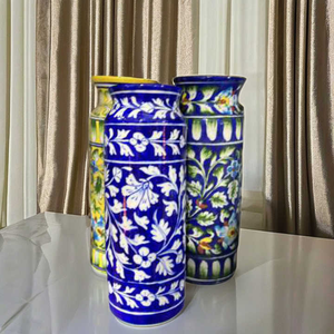 Vase en céramique bleu de vente chaude avec des motifs complexes Accents bleus vibrants pour la décoration intérieure exportés vers l'Inde - Product Image 2