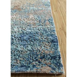 Alfombra de Lana y Seda de Bambú Anudada a Mano Kavi Azul, Colección Teoría del Caos-Esk-352, Decoración Abstracta para Sala de Estar, Rectangular, para Pasillo - Product Image 4