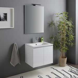 Glossy White 60 cm Bathroom Cabinet with Sink <b>Mirror</b> and Baltimora Lamp Bathroom Sets - Product Image 1