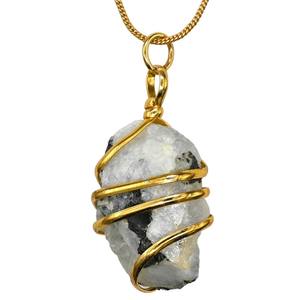 Pendentif en pierre de lune arc-en-ciel de style Feng Shui de qualité supérieure, en pierre brute enveloppée de fil, provenant d'Inde, type quartz - Product Image 1