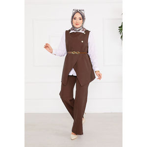 Conjunto Formal de Dos Piezas para Mujer de Oficina, Chaleco con Cinturón y Hijab de Tela de Punto, para el Trabajo - Product Image 1