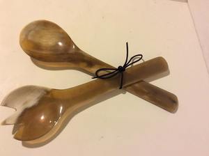 ชุดเซิฟเวอร์สลัดฮอร์นสีน้ำตาลธรรมชาติ2ชิ้นส้อมและช้อนอุปกรณ์ผสมและเสิร์ฟสลัดส่วนบุคคลเครื่องครัว - Product Image 6