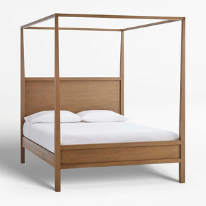 Marco de cama de madera minimalista moderno, muebles de madera Suar de caoba de teca duradera para Hotel Villa, muebles de dormitorio de Color Natural - Product Image 3