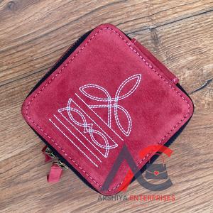 Western Boot Stitch Pink Suede <b>Leather</b> Portable <b>Jewelry</b> Storage <b>Case</b> Custom Ring <b>Jewelry</b> Gift Box Organizer <b>Travel</b> <b>Jewelry</b> Box - Product Image 1