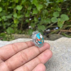 Bague Turquoise huître épineuse pierre précieuse ovale faite à la main en argent sterling 925 taille personnalisée Boho décembre bague de naissance - Product Image 4