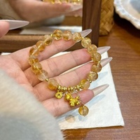 Bracelet Tendance en Citrine Jaune Naturelle 9mm avec Breloque Cheval, Perles Élastiques DIY, Cristal de Guérison et Pierre Précieuse pour la Prospérité, Cadeau Femme Homme