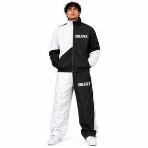 Conjunto Deportivo Cortavientos para Hombre en Blanco y Negro, Chaqueta Deportiva con Cierre Completo y Pantalones a Juego, Estilo Urbano - Product Image 1