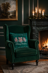 Housse de coussin en velours brodée Joyeux Noël blanche – Oiseaux d'hiver - Product Image 3