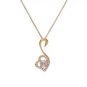 Collier tendance pour femme avec pendentif en forme de cœur plaqué or, zircone cubique, chaîne en laiton plaqué rhodium, pierres principales en diamant et perle, cadeau - Product Image 1