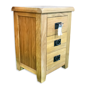 Mesita de noche marrón claro de 3 cajones, muebles de dormitorio tradicionales duraderos hechos de caucho/madera de pino, diseño de madera Simple, origen de Vietnam - Product Image 4