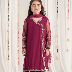 Elegante Lehenga Choli Paquistaní de Acrílico para Niñas, Camisa Bordada, para Eid, Bodas, Fiestas, Ocasiones Formales, Protección Solar - Product Image 1