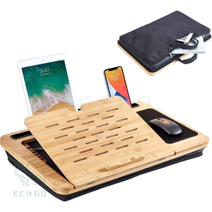 Tre máy tính xách tay <span class=keywords><strong>Lap</strong></span> bàn, góc có thể điều chỉnh với tay áo trường hợp túi và đệm mềm, tre cho Máy tính để bàn màu đen cho tay áo trường hợp - Product Image 2