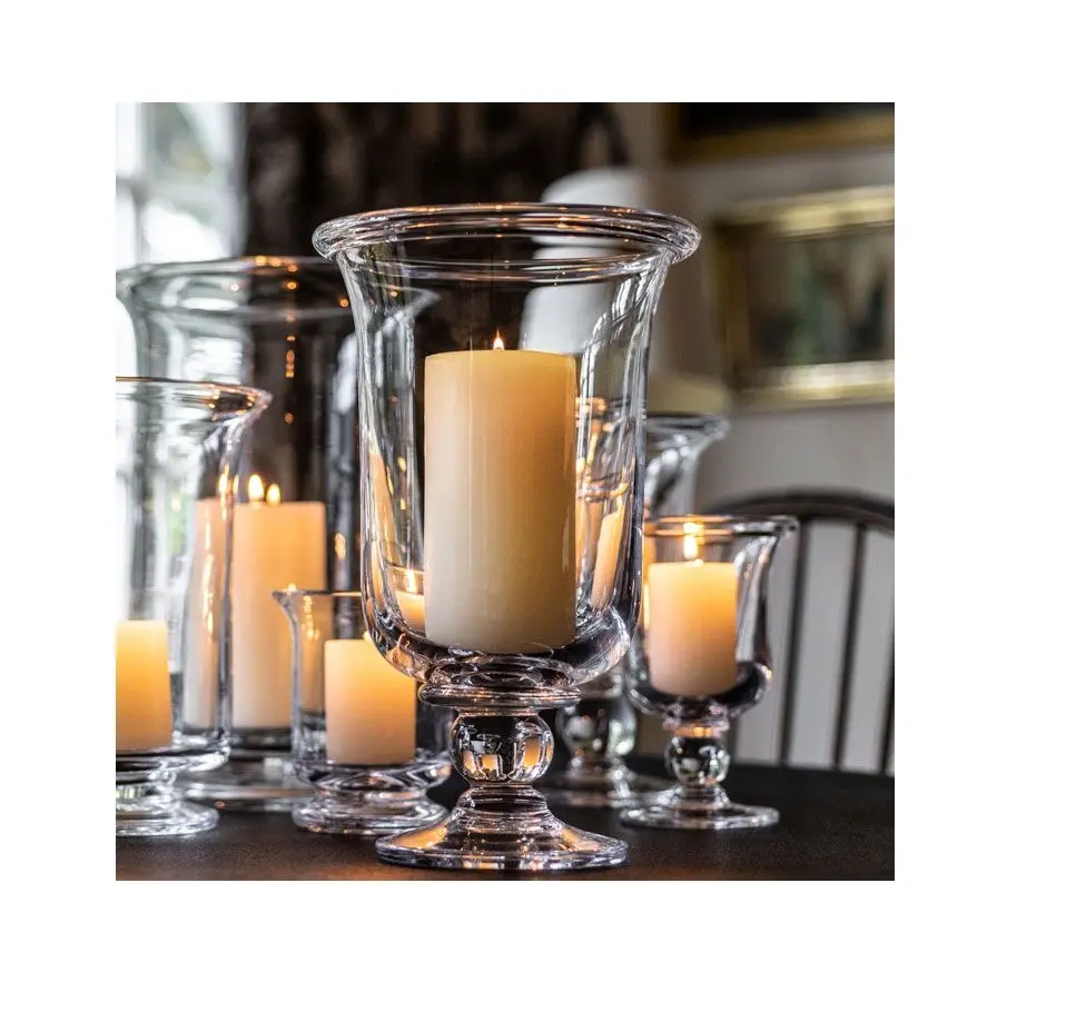 Good Design Hurricane Glass Candle Holder Glass Hurricane Pillar Candle Holders Multiple Size Choices short Stem Candle Jars