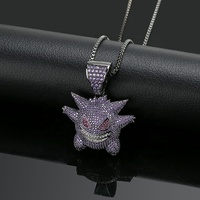 Venta al por mayor Iced Out Anime Unique Gengar Charm collar joyería regalo Hip Hop mascota elfo fantasma Colgante con cadena de cuerda de acero inoxidable