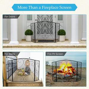 Accesorios de pantalla de chimenea de hierro negro de 3 paneles de metal Protector de chispa de hierro para decoración del hogar - Product Image 6