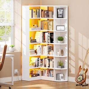Scaffale Angolare Moderno Bianco Personalizzato con Illuminazione, Vetrina a <span class=keywords><strong>L</strong></span> con Bordo Curvo, Libreria Organizzatore per Soggiorno - Product Image 6
