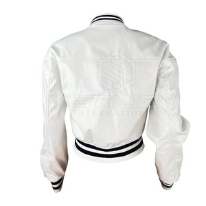 Manches longues longueur courte nouvelles femmes élégantes récolte varsité veste tenue décontracté haut tendance couleur personnalisée femmes culture varsity vestes - Product Image 3