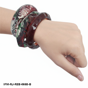Handmade Resin Bangle <b>Bracelet</b> Set Chunky Burgundy <b>White</b> & Green Stackable Artistic Jewelry for Women - Product Image 3