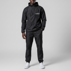 Combinaison de sauna en fibre de polyester de qualité supérieure unisexe pour enfants et hommes, veste à capuche à fermeture éclair quart, haut et pantalon pour la perte de poids et l'exercice - Product Image 1