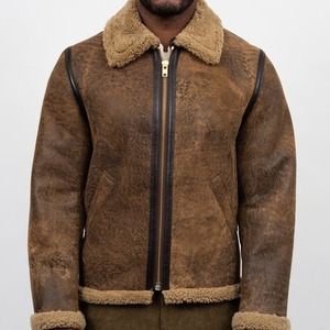 Chaqueta de Cuero Ligera con Cuello de Piel de Oveja Genuina, Diseño Personalizado al por Mayor, de Alta Calidad para Hombre, Unisex - Product Image 2