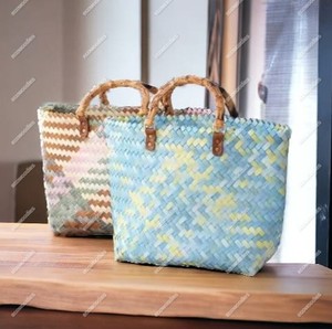 Modern Style 2024 Summer Rattan New Collection Eco Handmade Rattan Woven Straw Tote Bag Colored Half Moon Shaped HandBag - Product Image 4