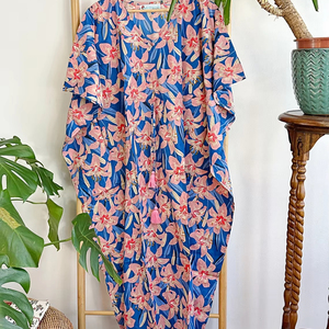 เดรสยาวผ้าคอตตอนแท้สไตล์วินเทจชุดกิโมโนอินเดียชายหาดลายดอกไม้คลุมหลังคุณแม่ดีไซน์ดิจิตอลใส่สบาย - Product Image 1