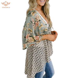 Cárdigan tipo Kimono Floral de calidad superior para mujer, manga con volantes, retales ligeros, lazo bohemio fluido, cubierta holgada, venta al por mayor, BD - Product Image 5