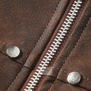 Vêtements d'extérieur coupe ample zippés avec poches café nouveau Style hiver chaud épais fausse peau veste de motard vestes d'hiver - Product Image 6