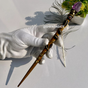 Vente chaude Naturel Améthyste Cristal Baguette Fabriqué À La Main Sculpté En Bois Manche Spirituel Artisanat Magique Guérison Reiki Cadeaux Pierre - Product Image 1