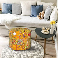 Housses de poufs et ottomanes rétractables en coton recyclé, patchwork traditionnel indien fait main, bambou et rotin, thème de Noël