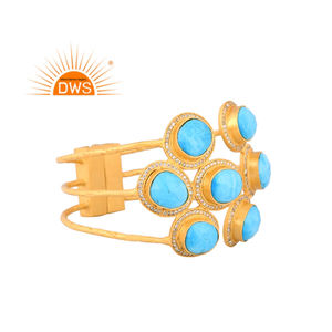 El último diseño hecho a mano 18K chapado en oro Natural Cz y turquesa Gemstone Cuff Bangle Demi Fine Jewelry Manufacturer - Product Image 1
