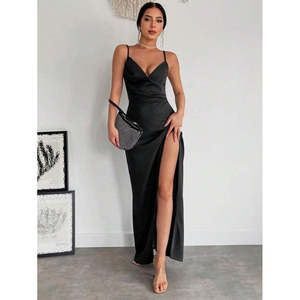 Vestido de Crepé con Tirantes y Cuello Cruzado para Mujer de Jane's, con Detalle de Abertura, Elegante Vestido Maxi sin Mangas para Fiestas Nocturnas y Uso Casual - Product Image 1