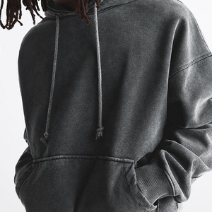 Boxy Vintage lavage à capuche hommes 100% coton surdimensionné goutte épaule Streetwear lourd pull blanc français éponge à capuche - Product Image 3