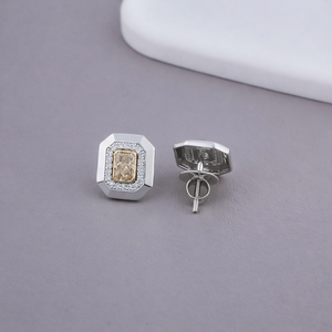 Wholesale Radiant Cut Yellow Lab Grown Diamond <b>Halo</b> Stud <b>Earrings</b> 925 Solid Sterling Silver Rhodium Plated Luxury IGI Certified - Product Image 1