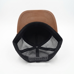 Casquette Trucker à Visière Courbe en Maille Noire et Marron avec Patch Lettres Chenille, Applique Imprimée Floquée et Broderie 3D – Réglable et Courante - Product Image 5