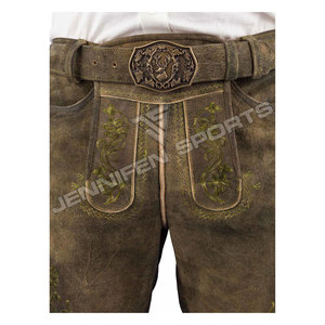 2024 OEM Bavarian Men's Lederhosen Short Genuine Cowhide Suede Leather Front Bordado Botones Cierre Bolsillos delanteros Cinturones - Product Image 2